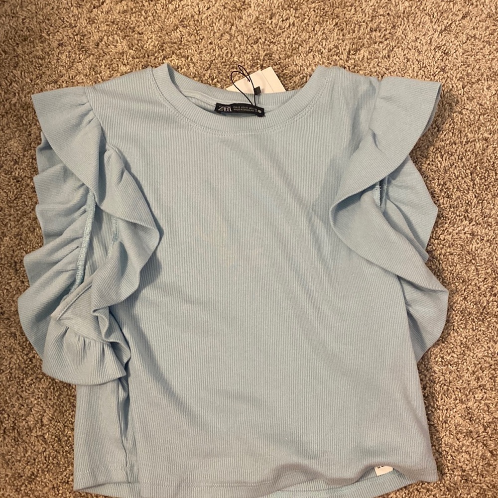 Blue ruffled Zara cropped blouse